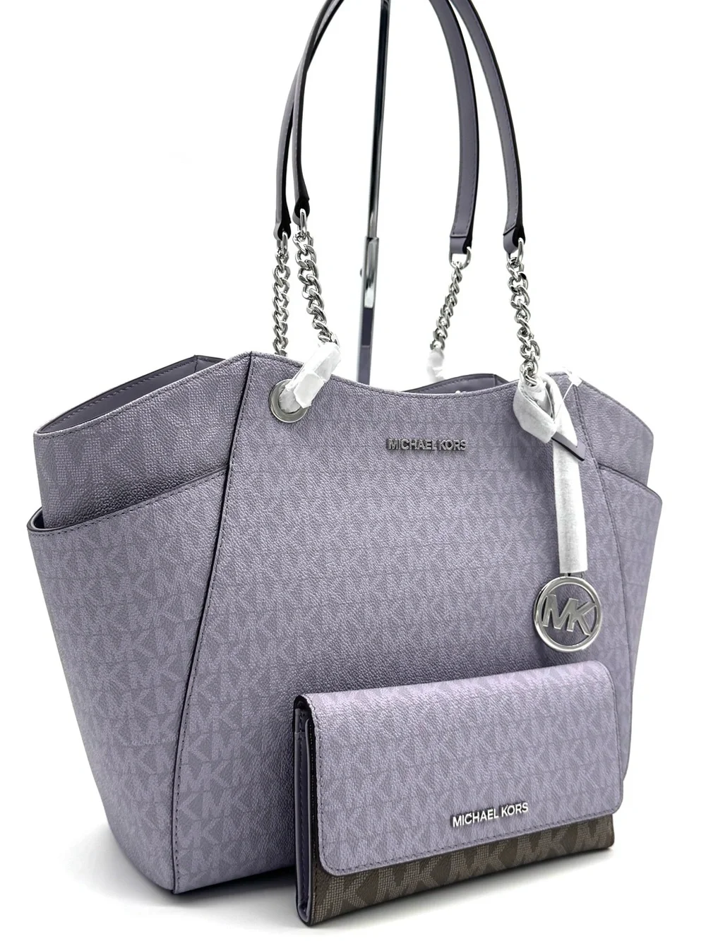 Michael Kors Jet Set Large Signature Logo Shoulder Bag w Matching Trifold Wallet